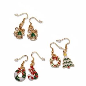 NWT Bundle of Three Pairs of Adorable Gold Dangling Christmas Earrings!!
